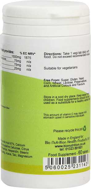 Bio Nutrition Vitamin C 1500mg Time Release - Antioxidant Vitamin C with Bioflavonoids - 60 vegi-tabs