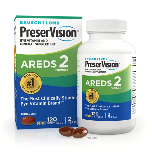 Bausch & Lomb PreserVision AREDS 2 Vitamin and Mineral Supplement 120 Count Soft Gels