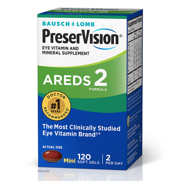 Bausch & Lomb PreserVision AREDS 2 Vitamin and Mineral Supplement 120 Count Soft Gels