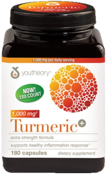 Youtheory Turmeric Extra Strength Formula Capsules 1,000 mg per Daily, 180 Count (Pack of 1)