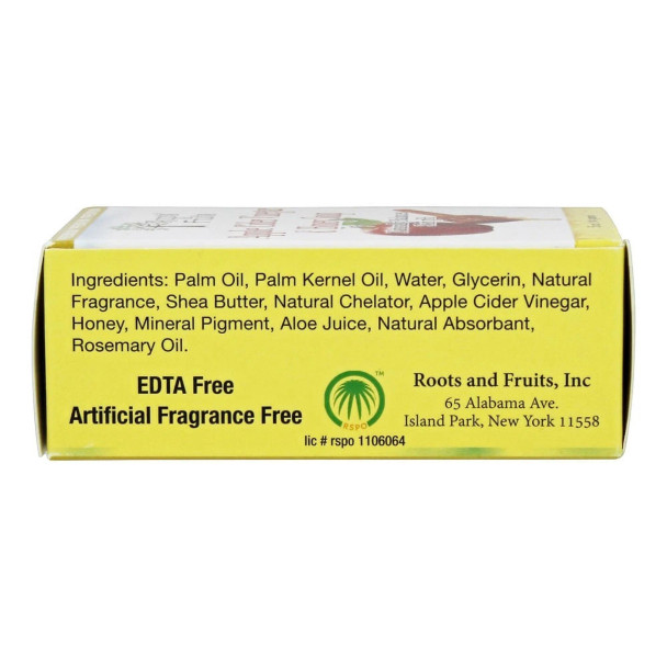 Roots & Fruits Bar Soap Apple Cider Vinegar & Honey 5 Oz By Bio Nutrition Inc