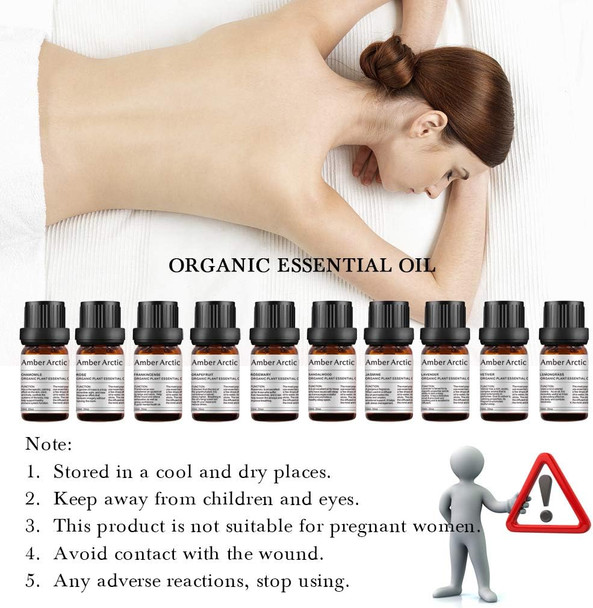 10 Essential Oil Set for Diffuser (Rose,Jasmine,Vetiver,Sandalwood,Chamomile,Lemongrass,Grapefruit,Frankincense,Lavender,Rosemary) 100% Pure Oil 10MLx10