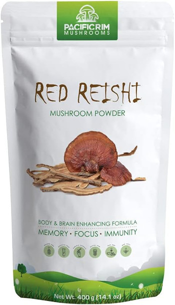 300 grams Premium Quality Red Reishi Mushroom Powder Product of Pacific Rim Mushrooms Ltd. Certified Organic - Perfect for Shakes, Smoothies, Coffee and Tea