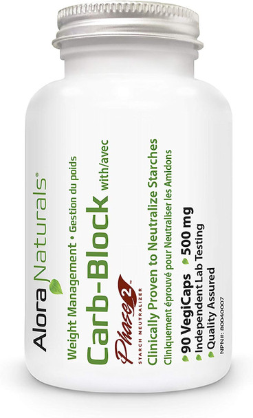 Alora Naturals - Carb Block with Phase 2 - Non-Stimulant Fat Burner, Neutralizes Starch Calories, Prevents Starch Calories Conversion into Glucose, Directs the Body to Burn Fat, Delays the Absorption of Carbohydrates - (90 Vegetarian Capsules)