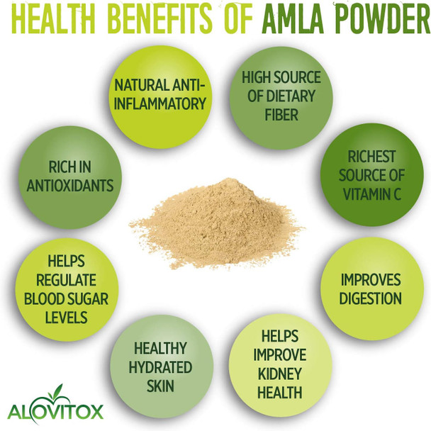 Alovitox Organic Amla Berry Powder (Amalaki), 16 Oz, Naturally Energizing Immune Boosting Vitamin C, Antioxidants and Natural Anti-Inflammatory | Raw, Pure, Gluten Free, Vegan, Non GMO, USDA Organic