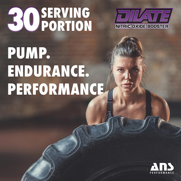 ANS Performance Dilate Pump PreWorkout Powder - Dietary Supplement - Maximizes Muscle Growth, Strength Performance - No Stims, Beta-Alanine, Creatine - 30 Servings