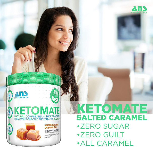 ANS Performance Ketomate Coffee Creamer With MCT Oil Powder, Delicious, Sugar Free Creamer For Coffee, Tea & Shakes, Perfect Keto Energy Powder, Milk Substitute, 20 Servings, 15oz, Salted Caramel