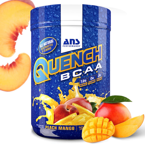 ANS Performance Quench BCAA Powder - Workout Muscle Recovery Drink - Dietary Supplement with Protein, Amino Acids - No Added Sugar, Zero Carbs And Calories - Keto-Friendly - 100 Servings, Peach Mango