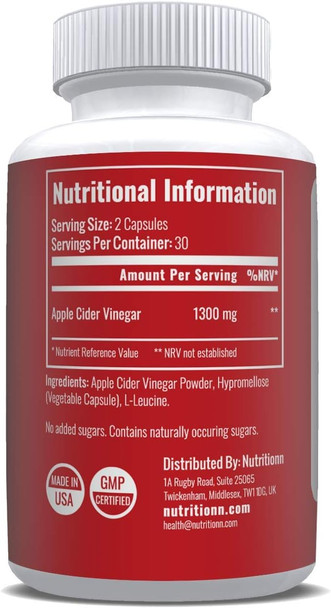 Apple Cider Vinegar by Nutritionn - ACV Powder in Capsules - Premium Natural Health Supplement