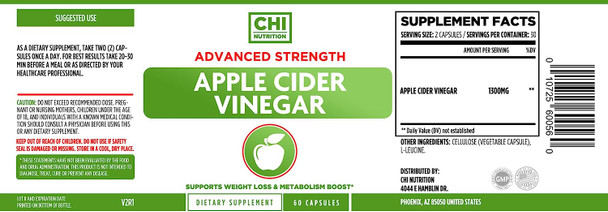 Apple Cider Vinegar Pills - Extra Srength - Natural Weight Loss, Detox, Digestion - Powerful 1300 mg Cleanser, Premium-Non-GMO Cider Capsules