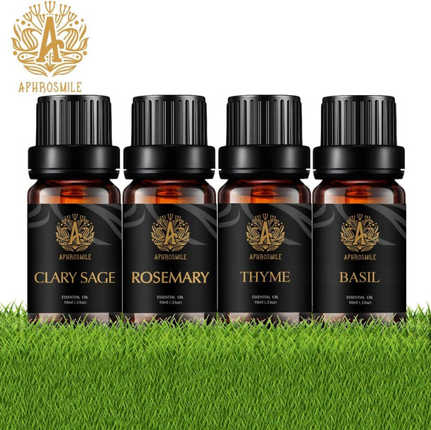 Aromatherapy Clary Sage Essential Oil Set for Diffuser, 100% Pure Thyme Essential Oils Kit for Humidifier, 4X10ml Therapeutic Grade Fresh Grassy Essential Oils Set-Clary Sage,Thyme,Rosemary,Basil Oil Aromatherapy Clary Sage Essential Oil Set for Diffuser, 100% Pure Thyme Essential Oils Kit for Humidifier, 4X10ml Therapeutic Grade Fresh Grassy Essential Oils Set-Clary Sage,Thyme,Rosemary,Basil Oil