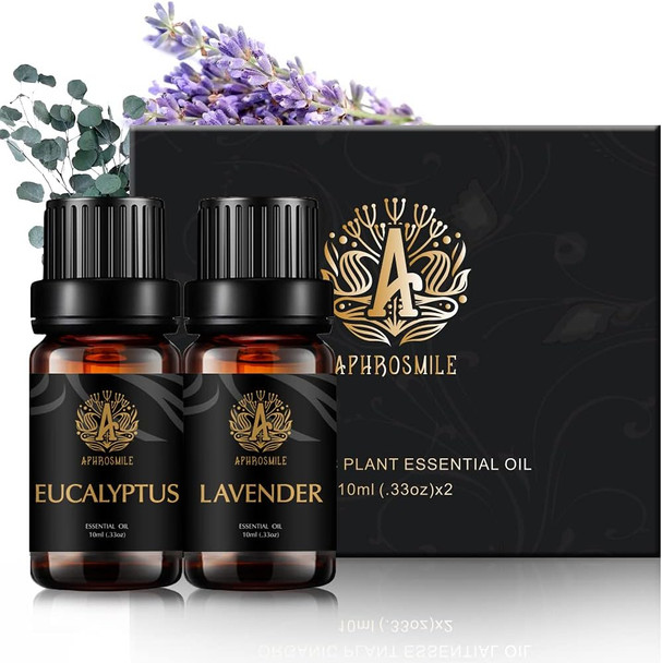 Aromatherapy Lavender Essential Oils Set, 100% Pure Eucalyptus Scent Essential Oils Set,2X10ml Therapeutic Grade Eucalyptus Aromatherapy Essential Oils Lavender Fragrance Kit for Diffuser, Humidifier