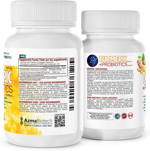 AzmaBiotech Synbiotic | Turmeric 500 mg + Probiotic 10 Billion | 60 Vegan Capsules