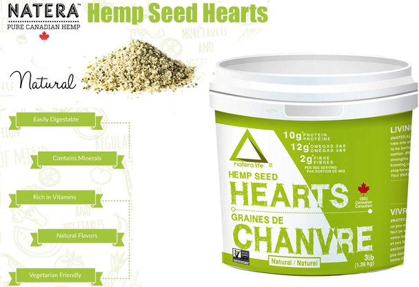 Best Hemp Hearts (1,3 kg) Natural Flavor - NATERA Quality Plant Based Hemp Seed Hearts Exceptionally Pure, Plump and Nutritious Try It