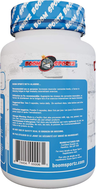 BOOM SPORTZ - Beta Alanine - 100% Pure - Maximum Strength + Absorption - 240 Capsules - 80 Servings