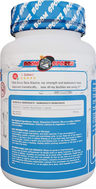 BOOM SPORTZ - Beta Alanine - 100% Pure - Maximum Strength + Absorption - 240 Capsules - 80 Servings