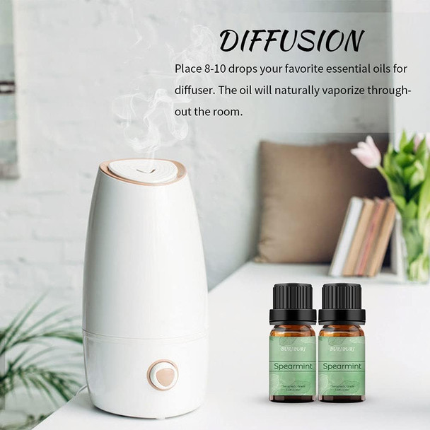 BURIBURI Spearmint Essential Oil - 2 Pack 100% Pure Organic Spearmint Essential Oils 10ML for Diffuser, Aromatherapy, Massage, Soap Making