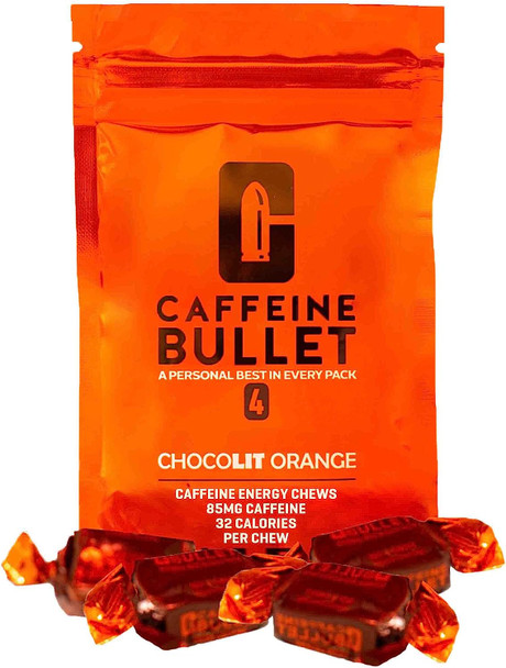 Caffeine Bullet Energy Chews. Chocolate Orange - 40 * 85mg Caffeine Gummies: kick faster than energy gels for a cycling, endurance sports & stay awake chocolate boost