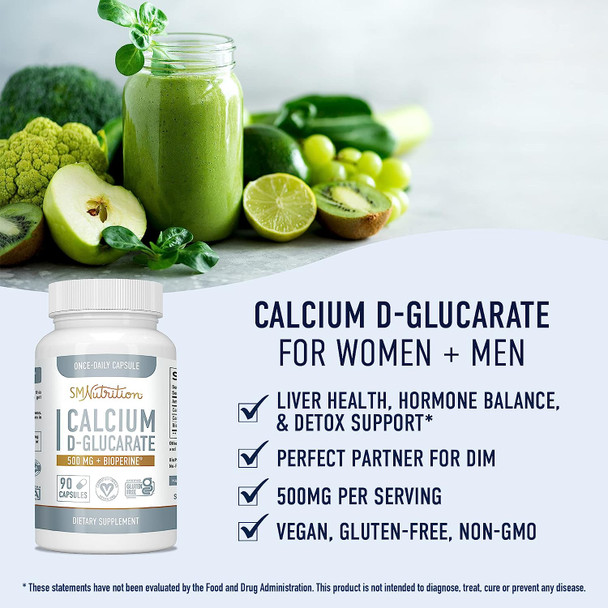 Calcium D-Glucarate 500mg 90 Vegetarian Capsules (3-Month Supply) CDG for Liver Detox & Cleanse, Weight Loss, Prostate, Metabolism, Menopause.* Non-GMO, Gluten-Free, Keto-Friendly