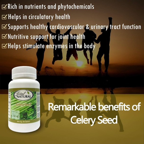 Celery Seed 600mg 90 Tablets [1 bottle] by Total Natural, circulatory health, Healthy Cardiovascular And Urinary Tract Function, Men And Sex Health Care