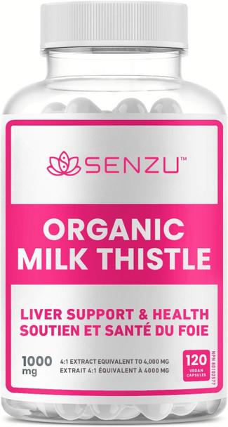 Certified Organic Milk Thistle 4:1 Extract = 4000mg, Liver Support and Health, Liver Protectant, Relieve Digestive Disturbances | Non-GMO, Allergen-Free, Vegan All-Natural (120 capsules) | Made in Canada