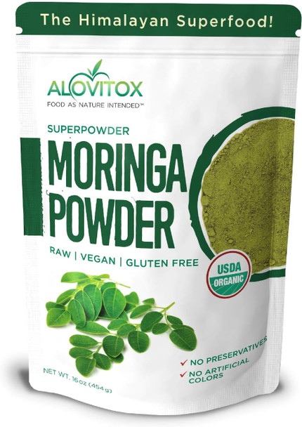Certified Organic Moringa Oleifera Powder 454 g | Plant Proteins, Amino Acids, Antioxidants and Vitamins - Drumstick Leaf Powder | RAW, USDA Organic, Non-GMO, Vegan, Kosher