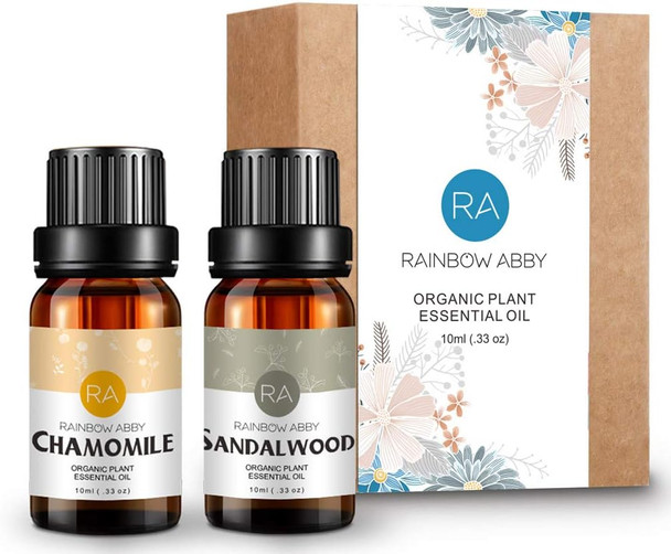 Chamomile Sandalwood Essential Oil Set Aromatherapy 100% Pure Organic Oils for Diffuser, Massage, Skin - 2 x 10ml