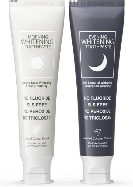 Charcoal Toothpaste Whitening Set , Pack of 2 , Fluoride Free Mint Toothpaste , Activated Charcoal Toothpaste Removes Stains for Teeth Whitening , Freshens Breath for Adults and Children