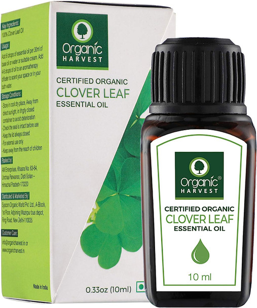 Clover Leaf Essential Oil USDA, OneCert, Certified Organic, 100% Pure, Undiluted, Therapeutic Grade, Excellent for Aromatherapy, 1/3 fl. Oz / 10 ml Organic Harvest