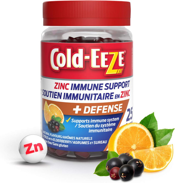 Cold-EEZE ZINC GUMMIES Natural Health Product- Zinc Immune Support Gummy  Citrus Elderberry Flavour, 25 Count