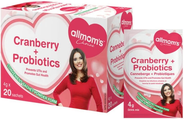 Cranberry and Probiotics for Women - Helps Prevent BV, UTIs by Maintaining Healthy PH Balance, Supports Gut and Urinary Tract Microbiome - 20 Convenient Sachets - Allmom's Choice