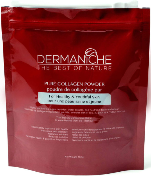 Dermaniche Pure Collagen Powder 100 Gram, Collagen with Enhanced Absorption, Helps to Maintain Healthy Skin, Neutral Taste and Odor, Improves Overall Skin Health, Free From Dairy and Soy, NON GMO, Halal, Kosher & Vegan