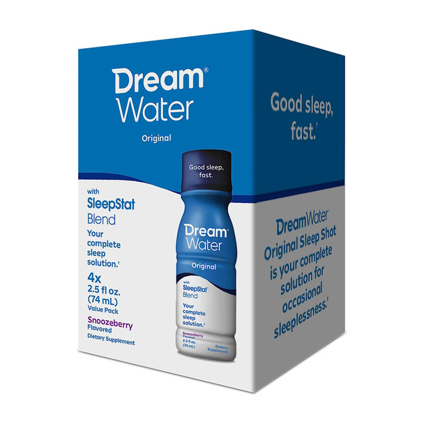 Dreamwater Sleep Aid Supplement Drink 2.5 oz Liquid Sleep Shots Snoozeberry 4-Count