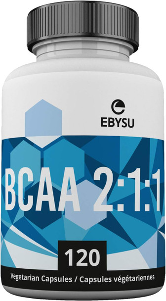 EBYSU BCAA Branched Chain Amino Acid Supplement  2:1:1 L-Leucine, L-Isoleucine, and L-Valine  120 Capsules