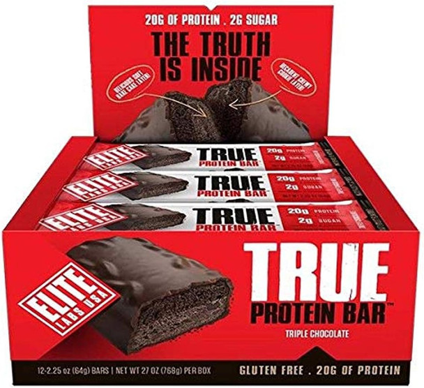 Elite Labs USA True Protein bar, triple Chocolate, 12 Bars, 768 gram