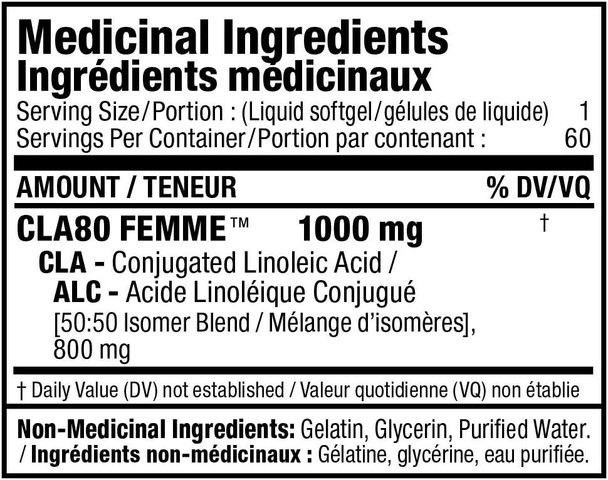 FEMME FIT - CLA80 Femme - Premium Grade Conjugated Linoleic Acid - 60 Count