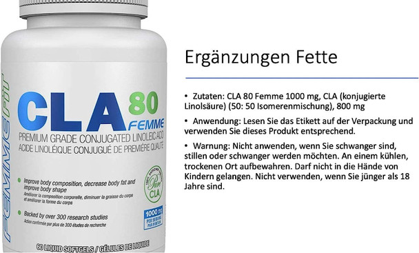 FEMME FIT - CLA80 Femme - Premium Grade Conjugated Linoleic Acid - 60 Count