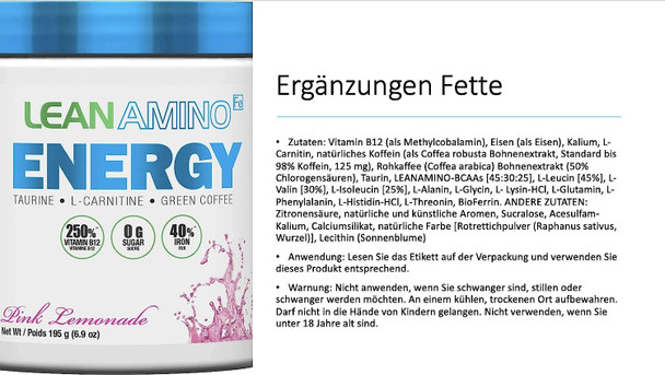 Femme Fit - LEANAMINO Energy - Give Yourself A Boost! - Pink Lemonade - 195 Gram