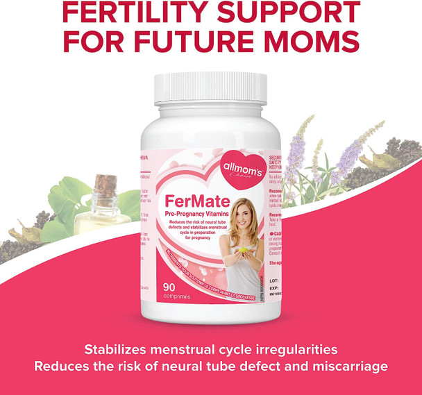 Fertility Prenatal Vitamins for Women Trying to Conceive, Support Healthy Cycles, Helps Fertility - Vitex (Chaste Berry), PABA, Folate Folic Acid 500mcg, B12, Zinc - 45 days Supply - Allmom's Choice