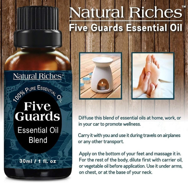 Five Guards Immunity Synergy Blend Health Shield Aromatherapy Essential Oils 30ml Pure Therapeutic Grade Natural Germ Fighter Clove Cinnamon Lemon Rosemary Eucalyptus Essential Oil, Tales French Thieves Oil(1 Pack