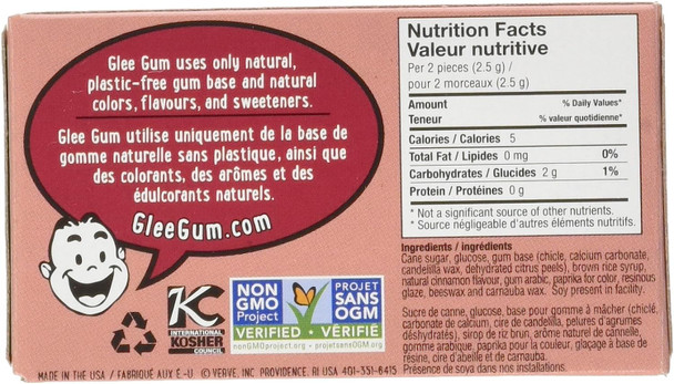 Glee Gum Cinnamon Natural Chewing Gum, 12 Count, Cinnamon, 12 Count