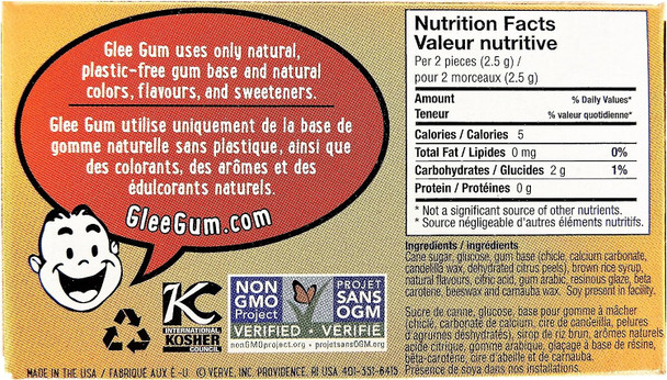 Glee Gum Tangerine Natural Chewing Gum, 12 X 20 Gram, Tangerine, 240 Grams