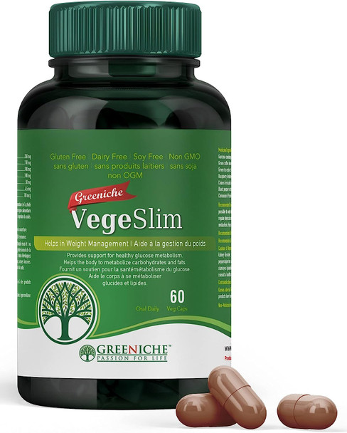 Greeniche VegeSlim, 60 Capsule, Weight Management Supplement, Burns Fats & Boost Metabolism, Suppress Appetite, Free From Gluten, Soy & Dairy, Non GMO