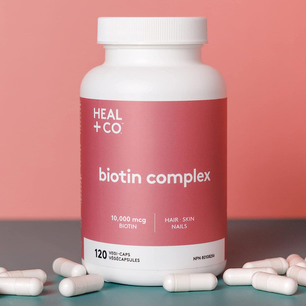 HEAL + CO. Biotin Complex | Biotin, Calcium, Silicon, Magnesium, Vitamin D2 | 10,000mcg Biotin | Supports Skin, Hair & Nail Health | 120 Capsules