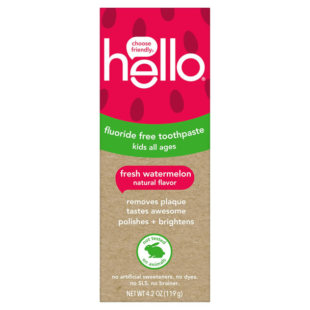 Hello Oral Care Kids Fluoride Free Toothpaste, Natural Watermelon, 4.2 Ounce