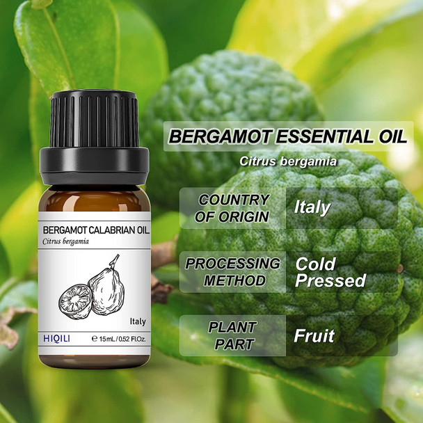 HIQILI Bergamot Essential Oil,Pure Natural Bergamot Oil for Skin Hair Diffuser Massage -15ml HIQILI Bergamot Essential Oil,Pure Natural Bergamot Oil for Skin Hair Diffuser Massage -15ml