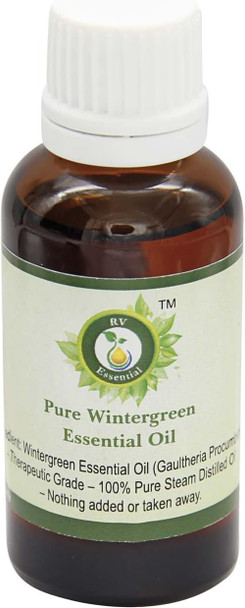 Huile essentielle gaultherie | Gaultheria Procumbens | Pour soulagement de douleur | 100% pur | Distillee vapeur | Grade therapeutique | Wintergreen Essential Oil |30ml | 1.01oz By R V Essential