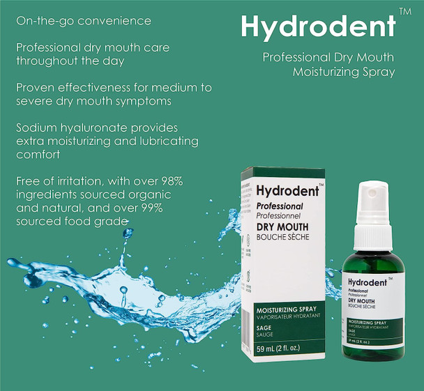 Hydrodent Professional Dry Mouth Moisturizing Spray, Sage, Natural, 59 mL