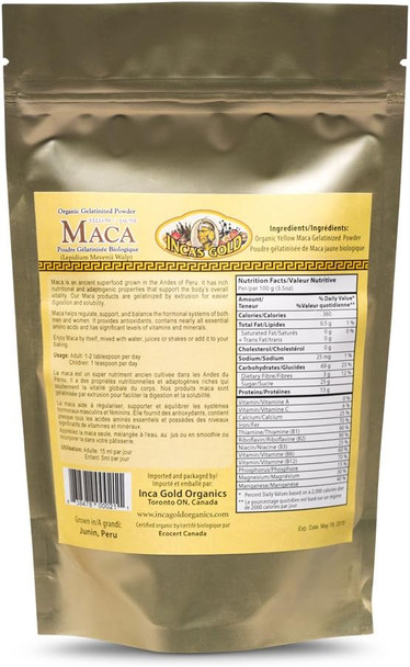 INCA'S GOLD Organic Yellow Maca Gelatinized Powder 454g Combo Pack