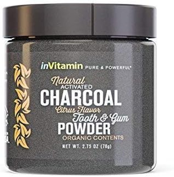 inVitamin Natural Whitening Tooth & Gum Powder with Activated Charcoal (2.75 oz) (Citrus)